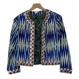 Sundance Amara Blue Ikat Open Jacket Embroidered Studded Boho Size XSP